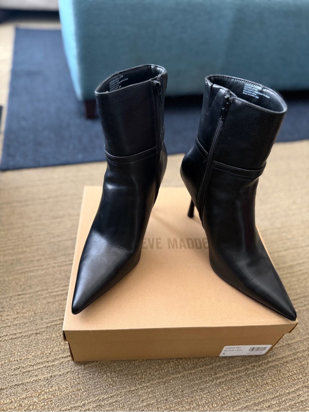 Steve Madden Black Pointed Leather Stiletto Ankle Boots
